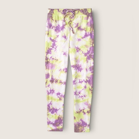 VS PINK Amethyst Purple Lime Tie Dye Cotton High Waist Campus Joggers Medium NEW - Picture 2 of 8